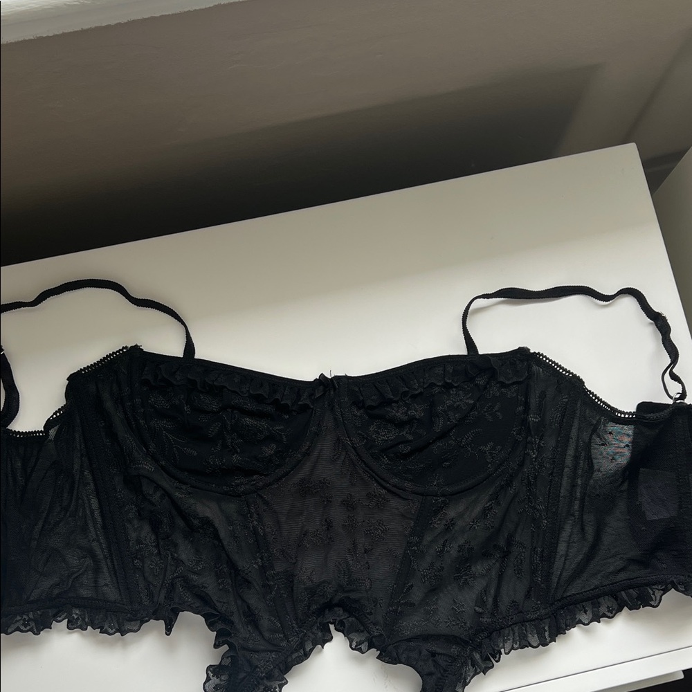 Cotton On Black Sheer Lace Longline Bralette